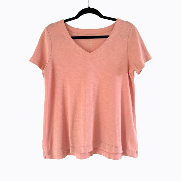 J.Jill Pima Cotton Slub Knit Tee T-Shirt Sz MP Peach V-Neck Casual Cottagecore - Picture 7 of 7